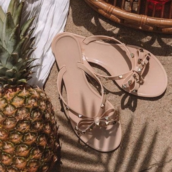 Boho Studded Bow Slip on Flat Sandals - Picture 2 of 7